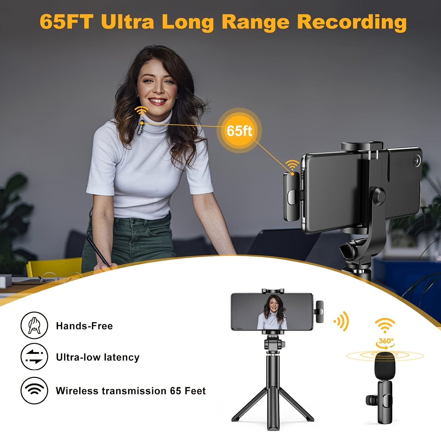 Wireless Lavalier Microphone with Omnidirectional Recording - USB-C Charging, Lithium Battery, Perfect for Smartphones, Tablets, Cameras, Interviews, Podcasts & Vlogs, Video Chatting | Modern Recording | Rechargeable Battery