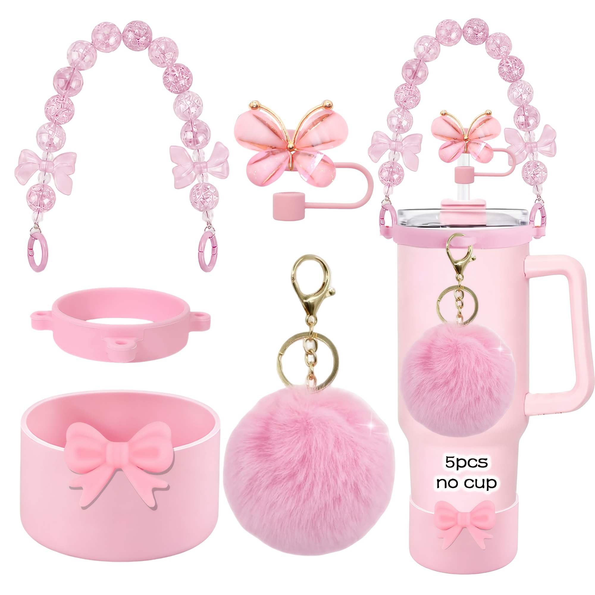 TEMU 5pcs Accessories Set For 40oz Tumbler, Perfect Gift, Silicone Boot & Bead Handle Strap, Cute Keychain Charm (no Cup Included) For Cup Decoration