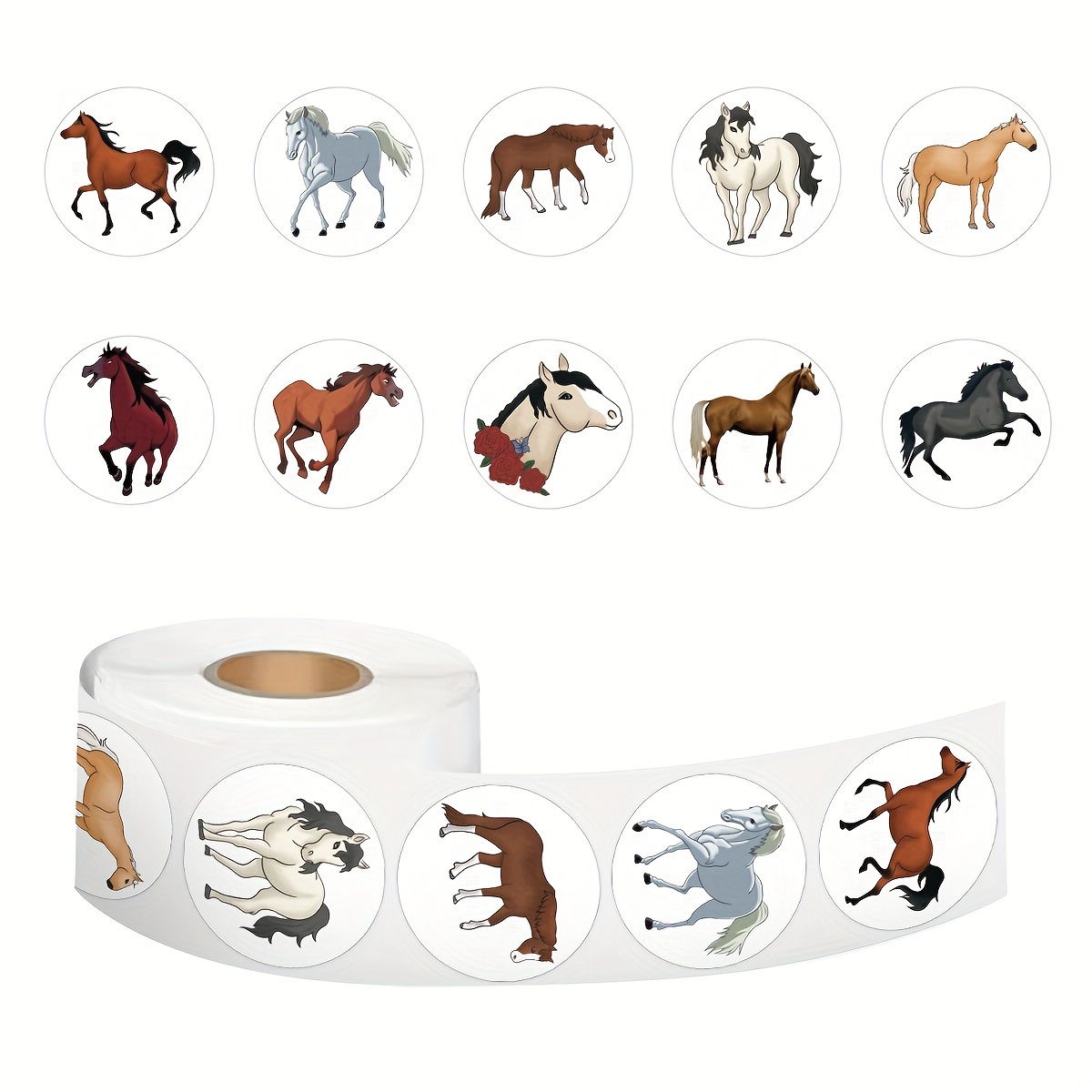 

500pcs Horse Stickers Roll Aesthetic Vinyl Waterproof Stickers Decals Scrapbook, Journaling, Laptop, Bumper, Skateboard, Water Bottles, Computer, Phone