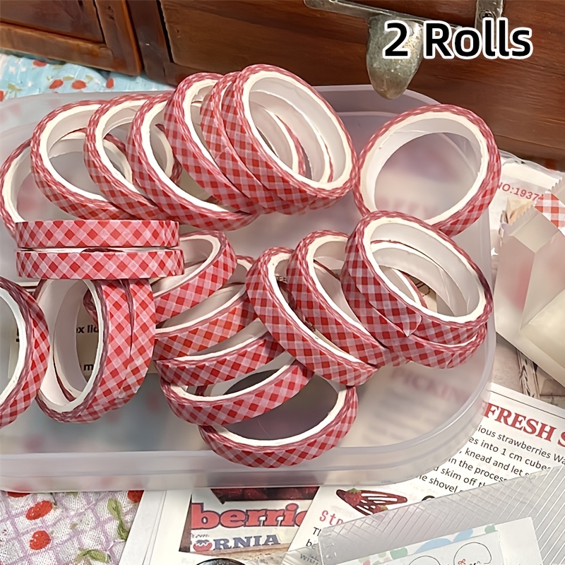 

2pcs Japanese Cartoon Red Gingham Washi Tape Set, 5m , Decorative Paper Tape For Scrapbooking, Crafts, Gift Wrapping, , Non-waterproof, With Ideal For Plastic