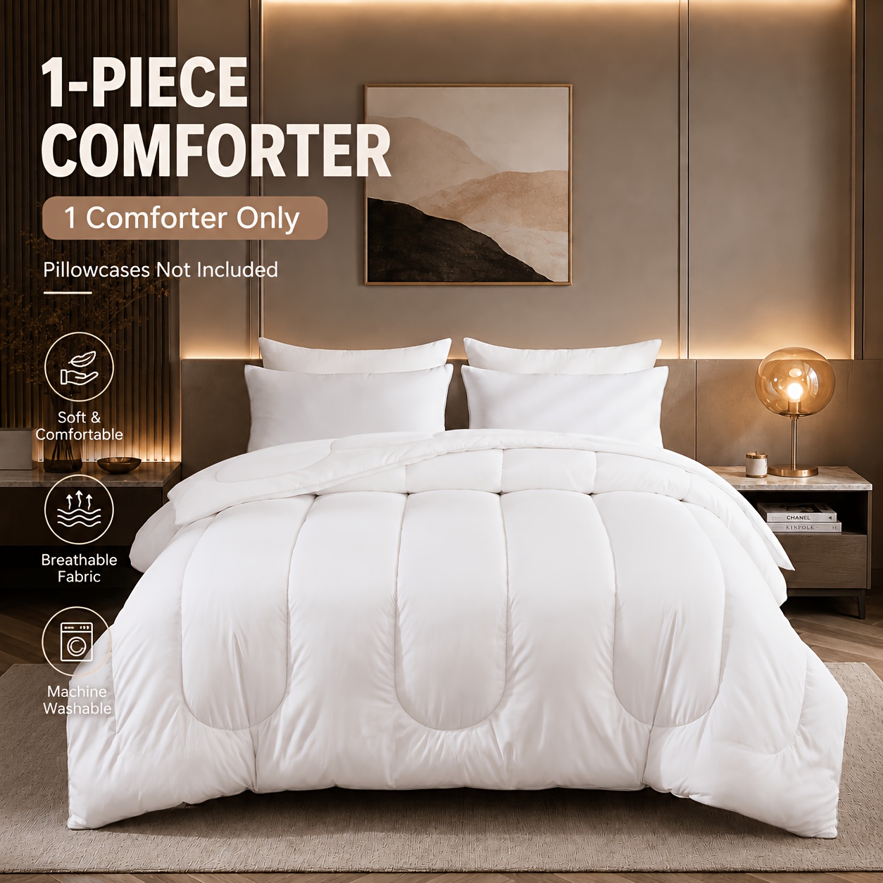 TEMU Quilted Comforter, Soft Fluffy Warm Breathable Machine Washable Duvet Insert, Lightweight Cozy Bedding Comforter For Bedroom Home Decor, 1pc