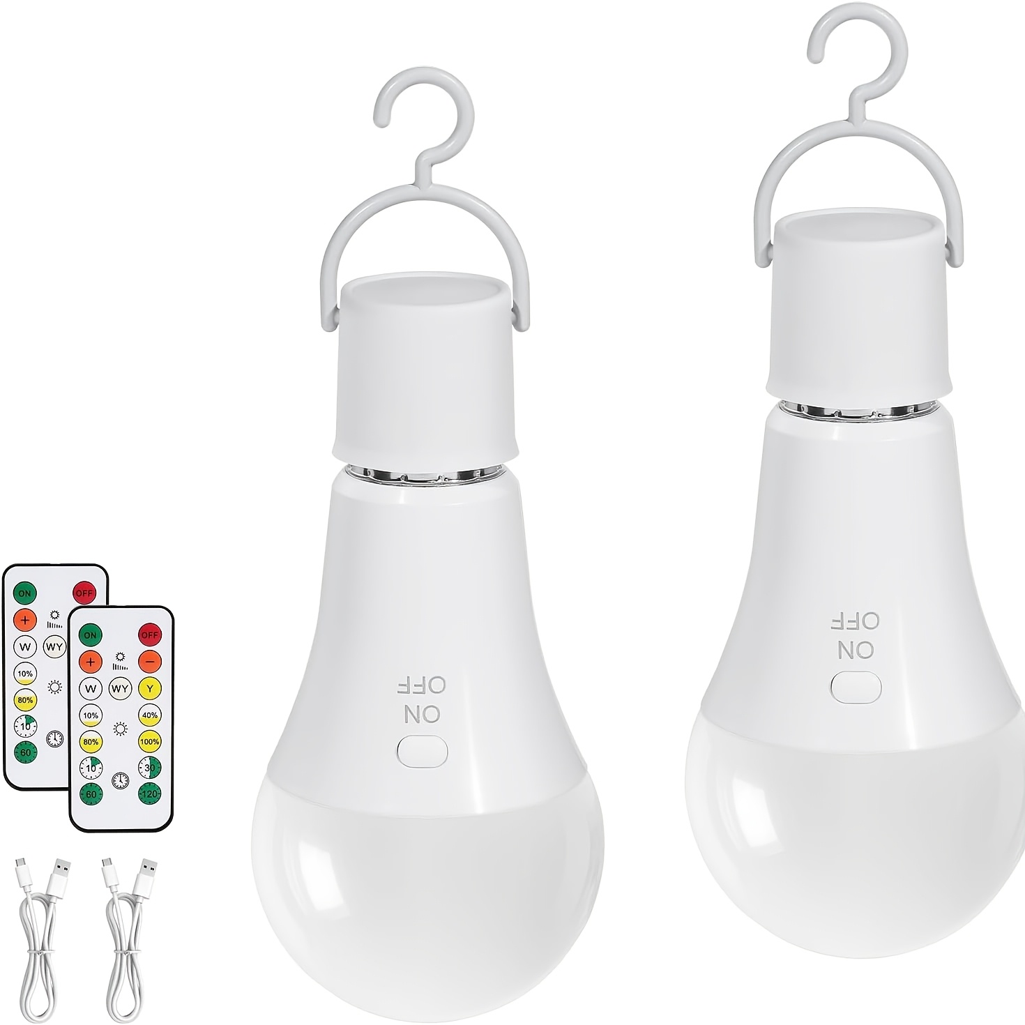Image of Kimjo 7w E27 Rechargeable Bulb With Battery, 3 Colors, Pack Of 6 | Rechargeable Bulb With Remote Control, Camping Lamp, Battery Lamp With Hook, Usb, Dimmable, Button Control