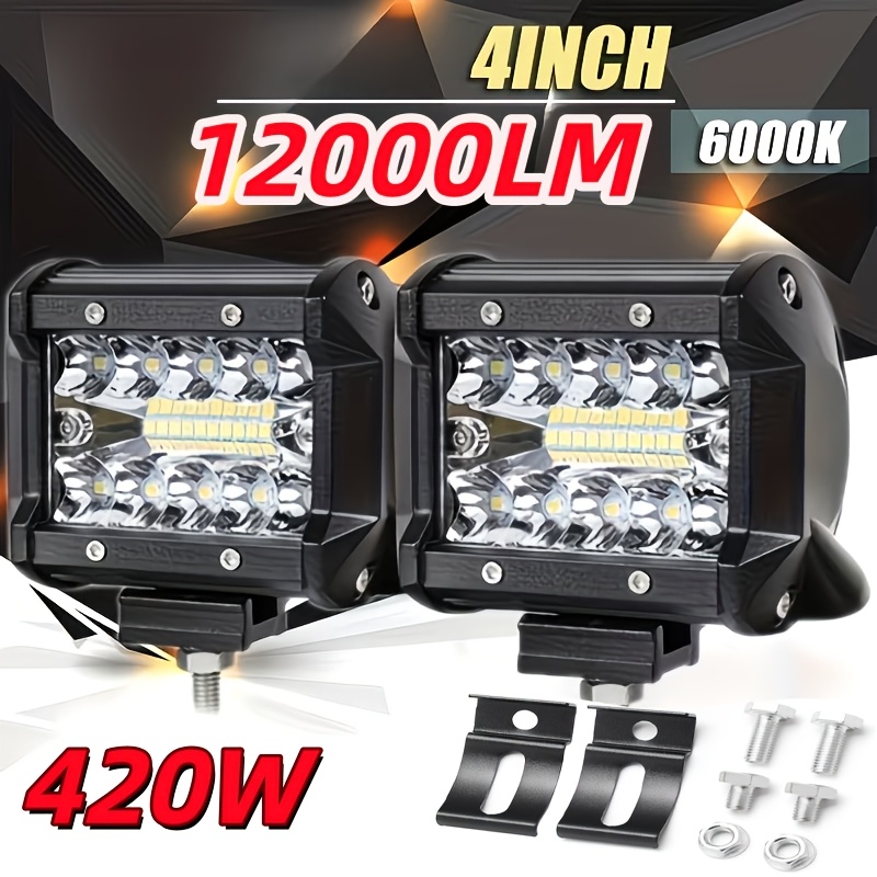 TEMU 2 High Brightness Motor Vehicle Led Work Lights, 420w, 12000 Universal Day And Night Lighting Auxiliary Lights, Vehicle External Lighting,