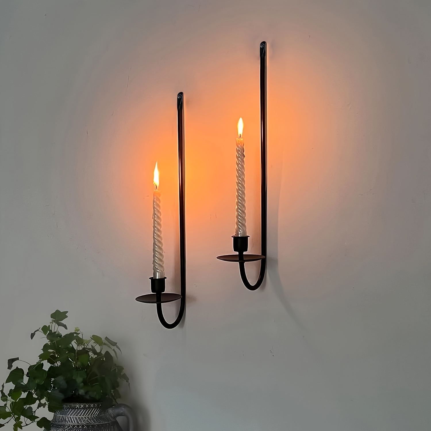 

Modern Metal Wall Candle Sconce Set Of 2 - Elegant Pillar Holder For Living Room, Farmhouse, Fireplace Decor - Black/golden