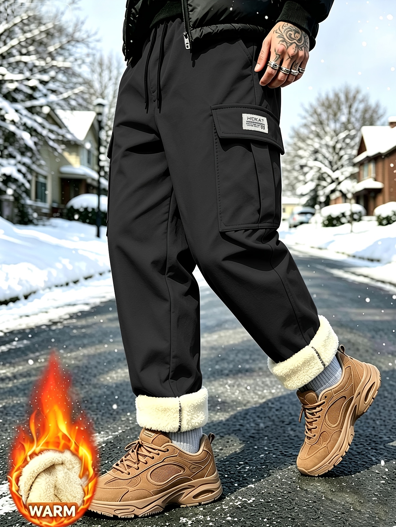 Men's Cargo Jogger Pants for Autumn/Winter with Drawstring Waist
