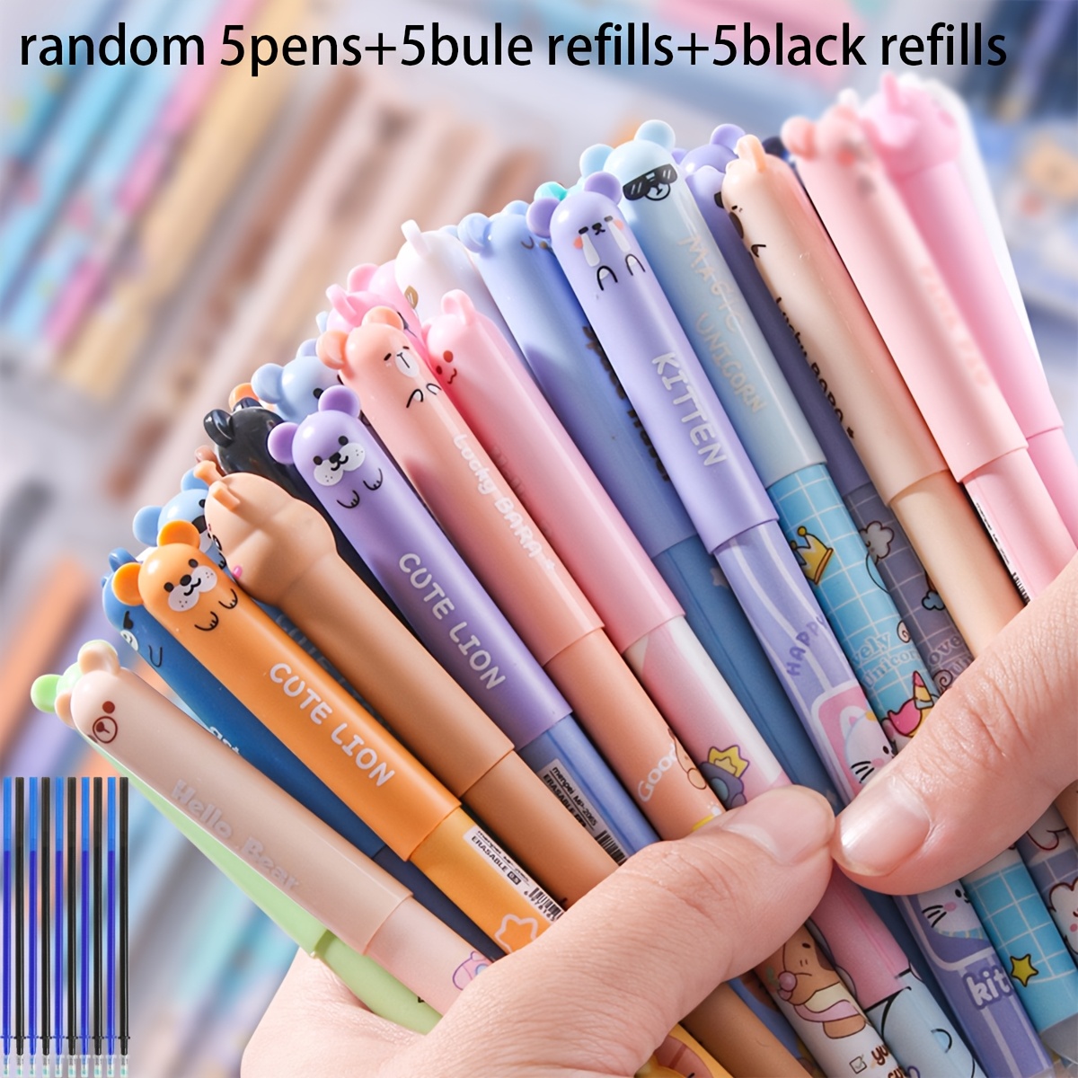Image of 15pcs Erasable Pen Set Includes 5 Random Pens And 10 Refills, Suitable For Daily Writing, , Holiday Gifts, And Christmas Presents