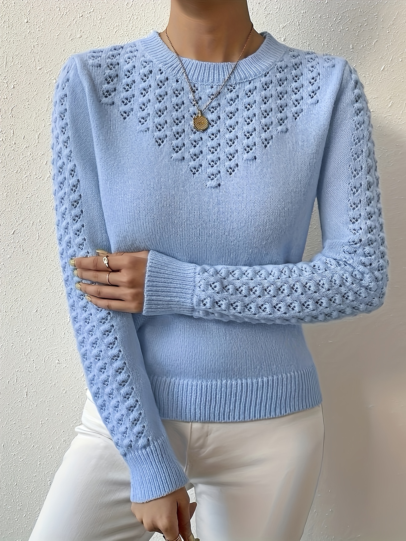 beliebtes, hohles pullover-top für damen mit rundhalsausschnitt und kurzer passform