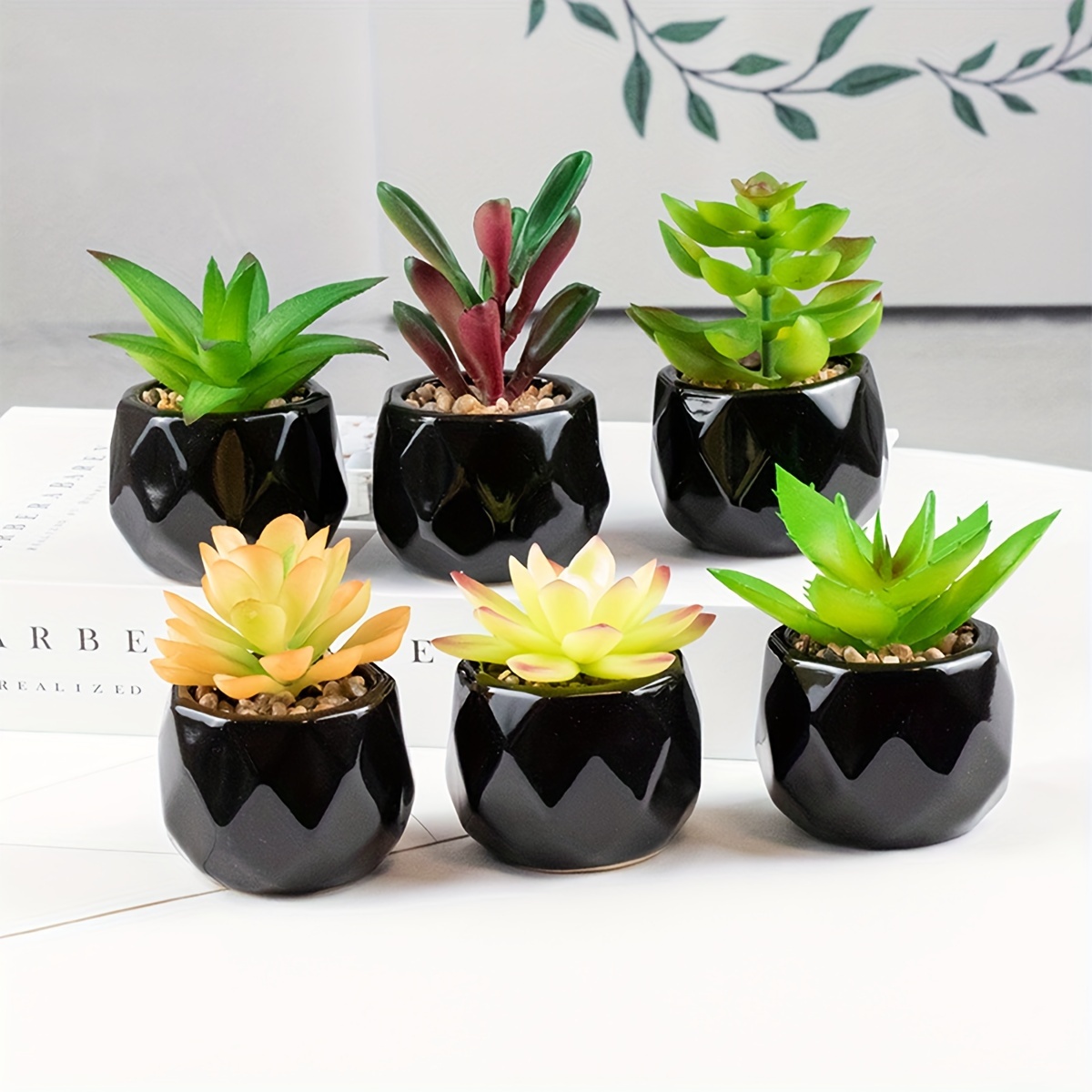 

6pcs Ceramic -geometric Design, Suitable For Succulent Plant And Cactus, Indoor/outdoor Use With Drainage Hole