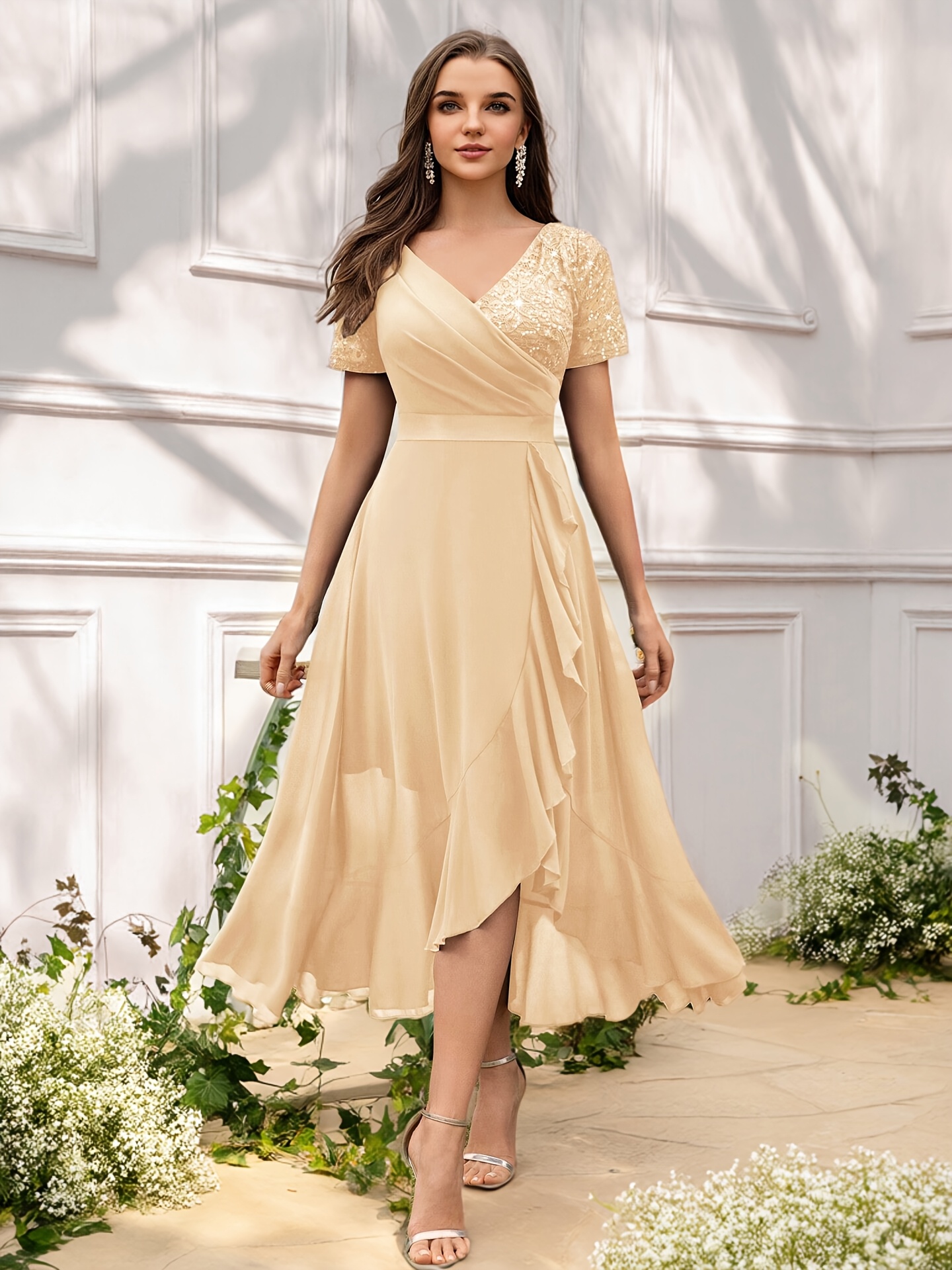 womens elegant western style v neck lace sequin