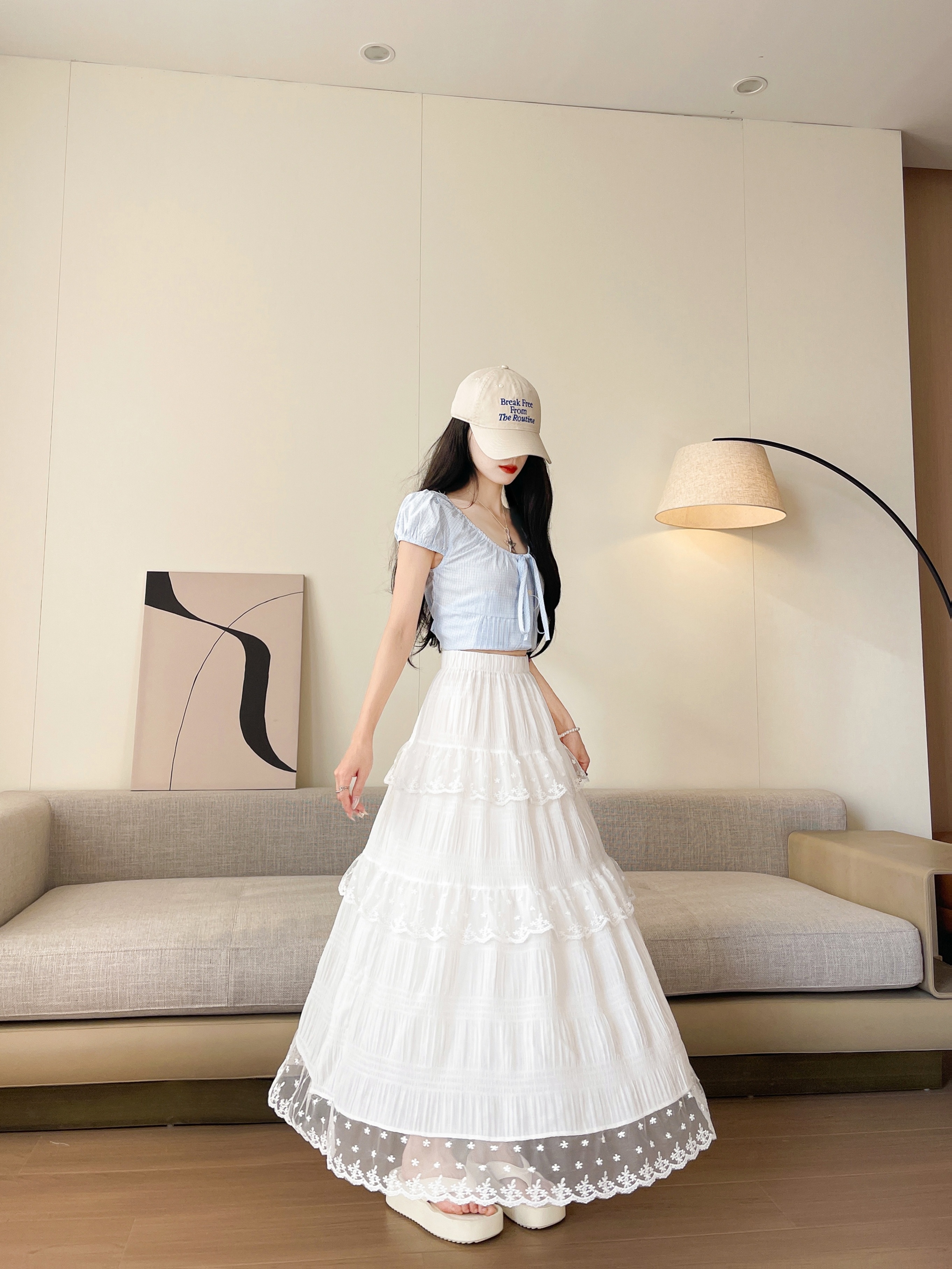 tiered lace maxi skirt sold on Temu Canada