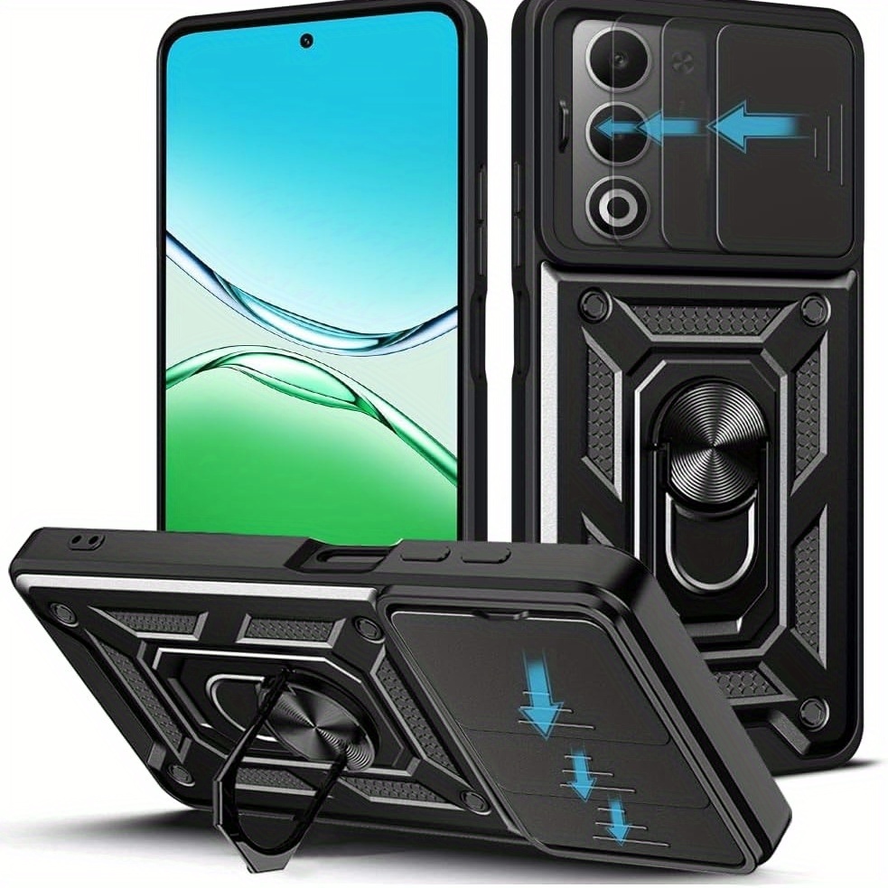 TEMU Phone Case: Suitable For Oppo A5(ax5) 4g/ Compatible With A3s Phone Cases, Featuring A 360° Rotating Phone Stand Ring And A Sliding Camera