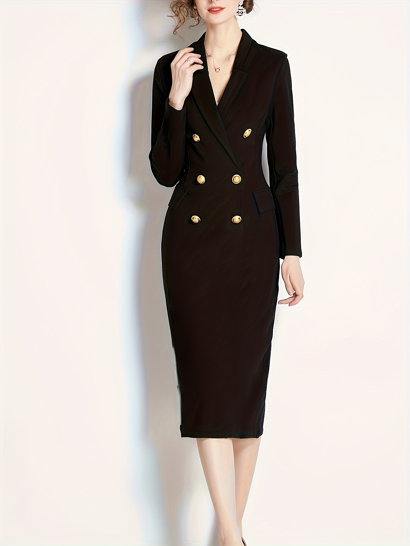 elegante schwarze doppelreihen sheath kleid goldenen knöpfen