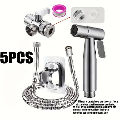 5pcs stainless steel bidet sprayer kit high pressure toilet cleaner with holder hose for pet bathing sink cleaning no drill water saving installation 304 grade
