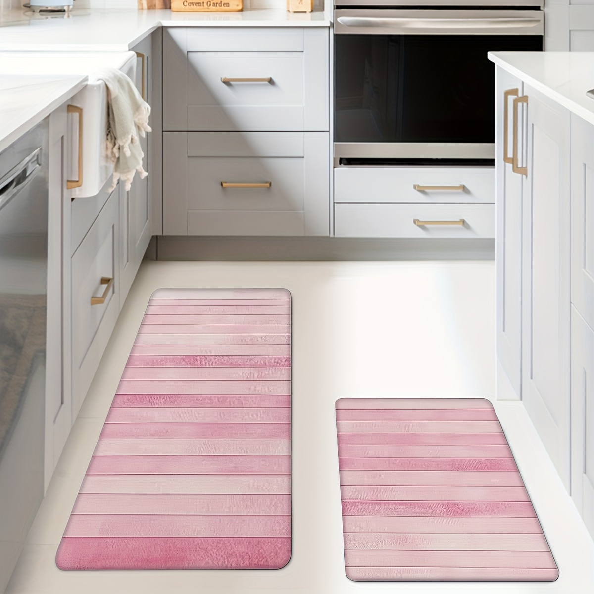 

1pc/2pcs, Pink Kitchen Mats, Non-slip And Durable Bathroom Pads For Floor, Comfortable Standing Runner Rugs, Carpets For Kitchen, Home, Office, Laundry Room, Bathroom, Spring Decor