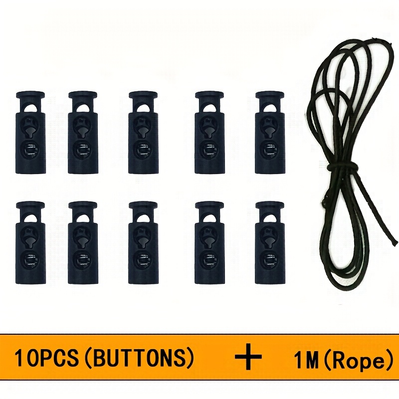 TEMU 15pcs/10pcs Plastic Cord Lock Spring Toggle, Transparent Black Dual-hole Adjustable Elastic Drawstring Button, Includes 1 Meter Of Black 2.5mm