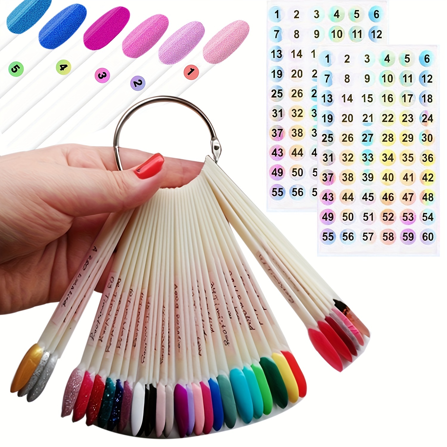 

50pcs Oval Nail Sticks Nail Polish Sample Sticks Nail Color Display With 2pcs Number Stickers Practice Nail Tips Nail Art Gifts For Women Nail Kit - Nail Art Supplies