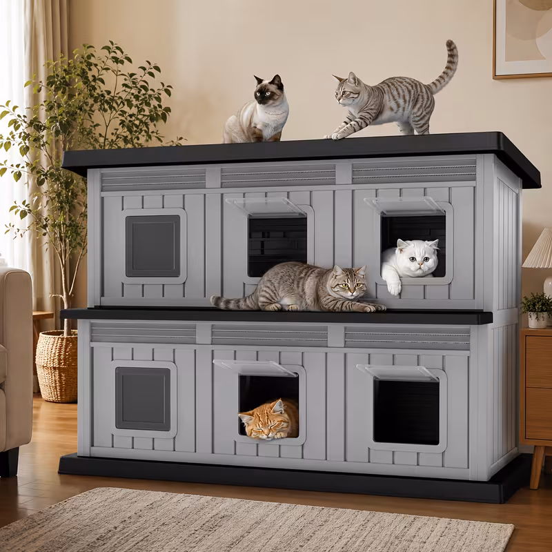 large weather resin outdoor cat house suitable for cats with multi level shelter assembly indoor outdoor use weatherproof for balcony large space cat shelter for multiple cats Product details 1