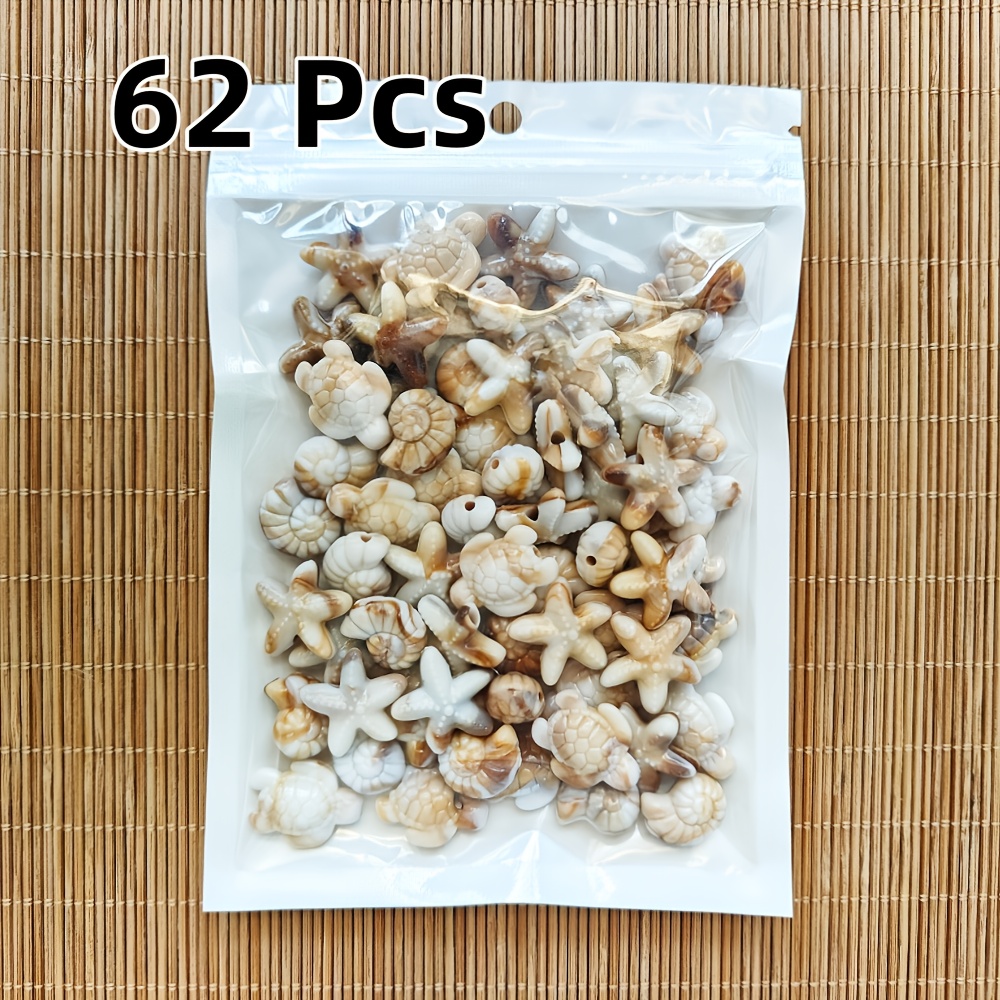 E-shop 32/62 Stück Böhmischer Urlaubsstil Gemischte Schildkröten, Seestern- und Muschelformen, Farbechtes Acrylmaterial Doppelseitige Perlen, Geeignet