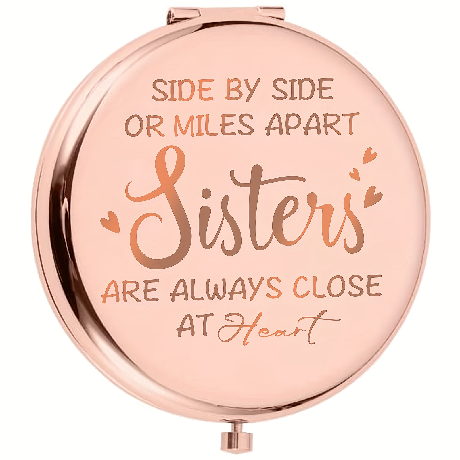 TEMU Rose Golden Sister Gift Makeup Mirror - Portable Compact Mirror, Portable Vanity Mirror With Slogan , Perfect Birthday Graduation Or Christmas