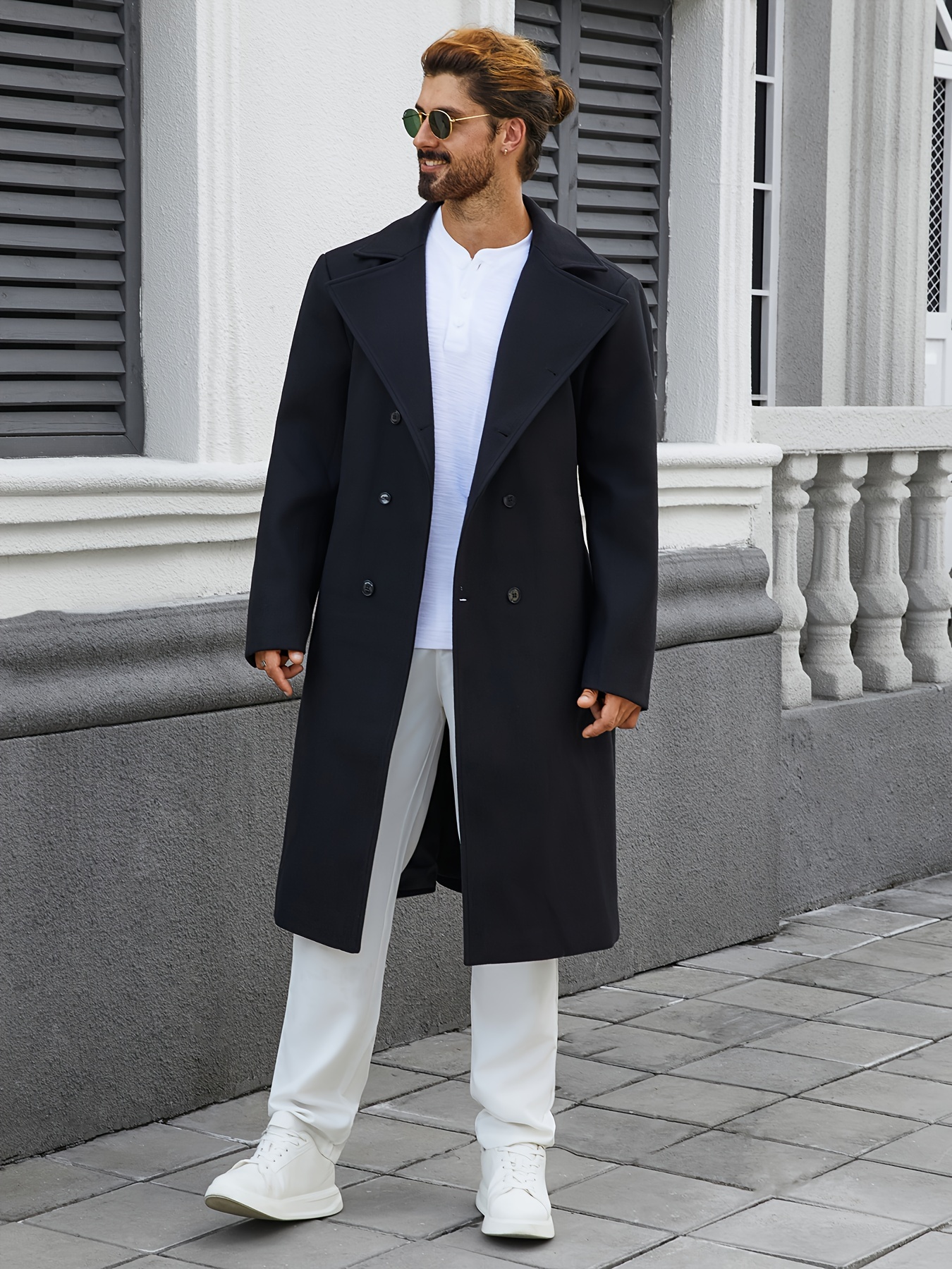 men s plus size double breasted trench coat casual polyester Temu United Kingdom