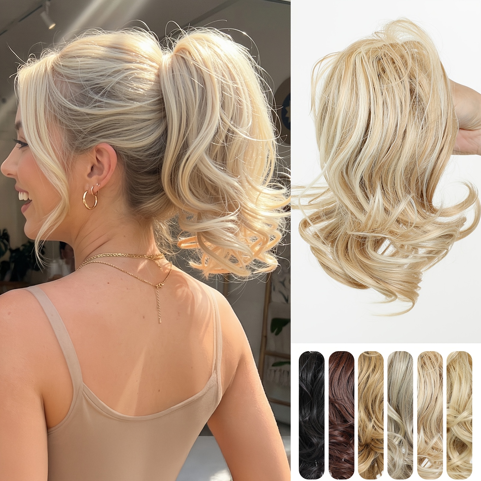 Image of Clip-in Short Loose Curly Synthetic Hair Ponytail/bun Pigtail Extension – Women, Suitable For All Hair Types, No Glue Needed, Clip-in Volume & Length Extensions, & Length For Ponytails, Buns, Pigtails