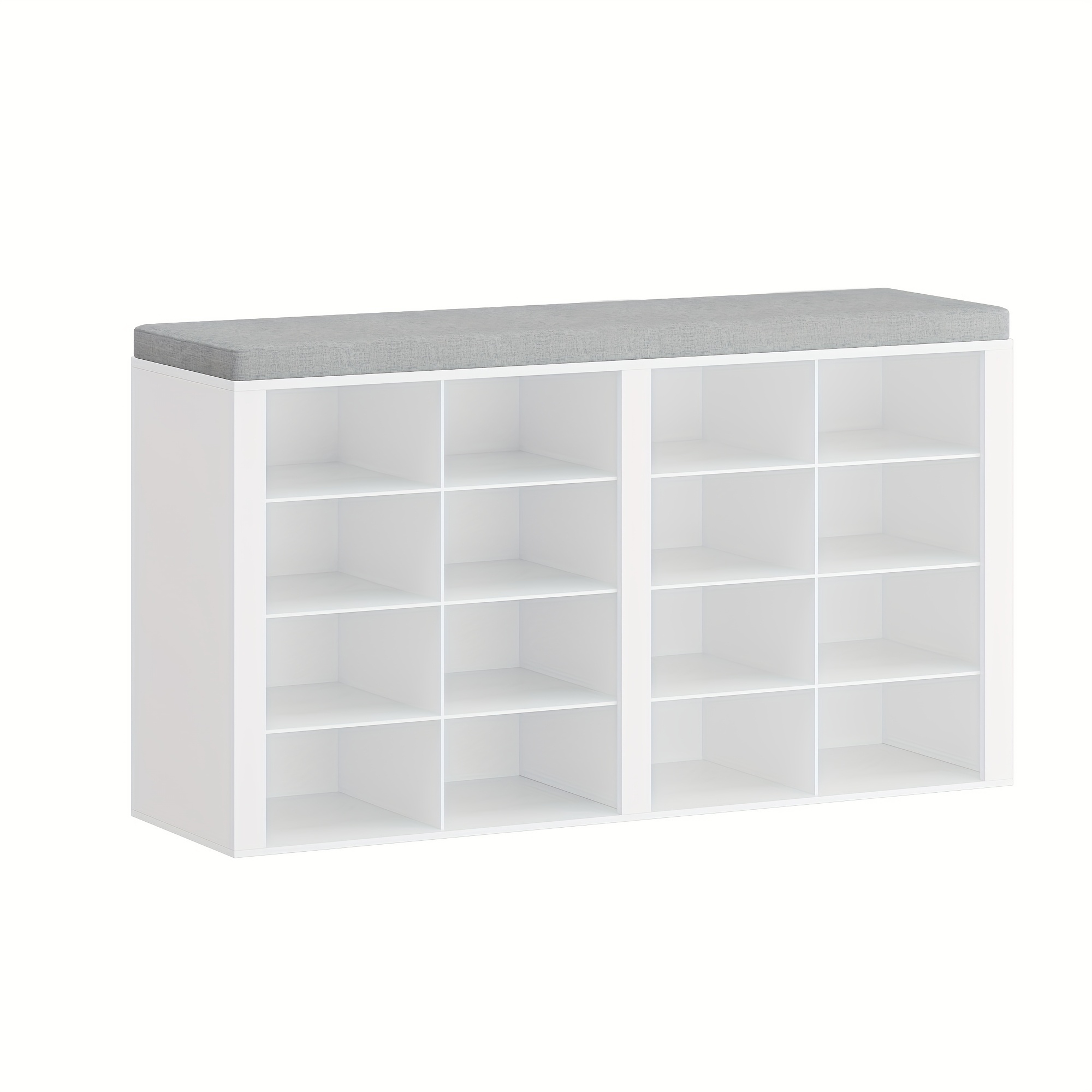 Shoe Bench, Shoe Rack With Seat, Bench With Storage, Cushion, 16 Compartments, For Living Room, Hallway, Bedroom, White-gray