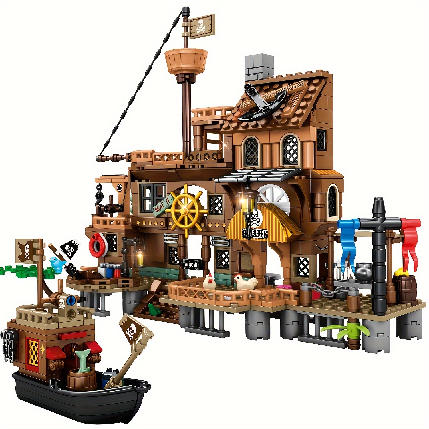 

573 Pcs, Pirate Ship Set Pirate's Supply Center Building Brick Toys