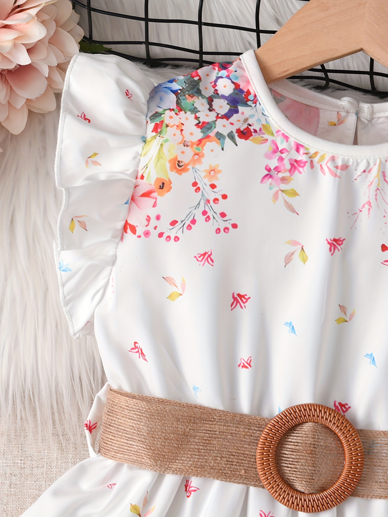 A Young Dreamy Floral Print Princess Dress, Featuring Flutter Sleeves And a Casual Design with a Belt