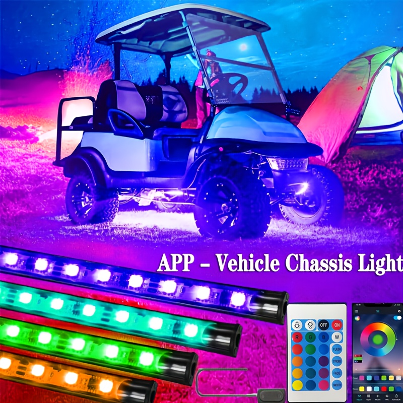 TEMU 4pcs Golf Cart Underglow Led Light Strip Kit, Neon Underbody Lights, Car Underglow Neon Strip, Rgb 252 Led Kit With Sound-activated , Exterior Car Light For Truck Suv Van Body