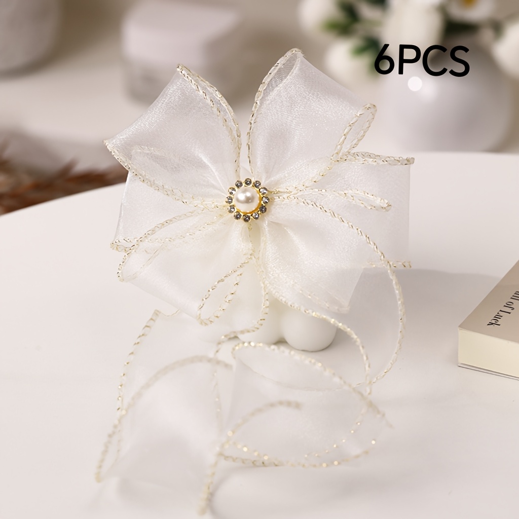 TEMU 6pcs Golden- Sunflower Diamond Bows, Romantic Pure Handmade Bows, Craft Decoration, Suitable For Bouquet Gift Box Packaging, Valentine's Day,