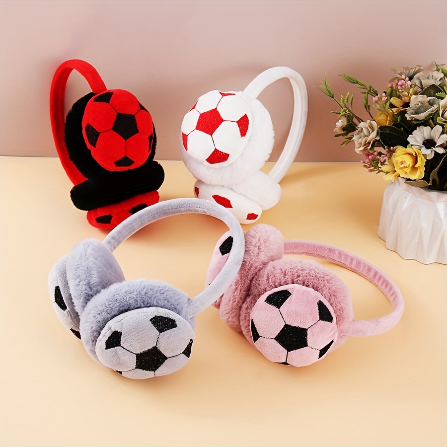 TEMU Korean-style Autumn And Winter Plush Warm Ear Muffs, Cute Cartoon Football Ear Covers For Cold Protection