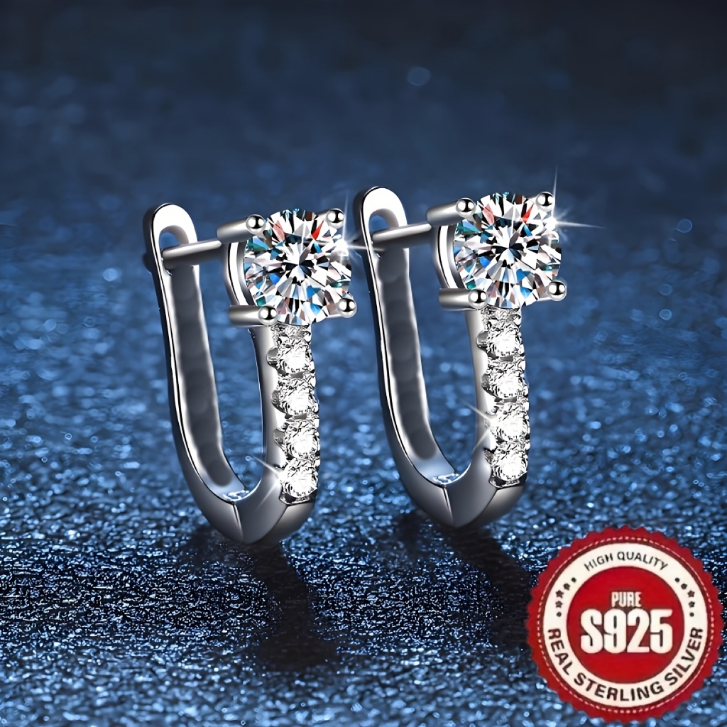 

1 Pair Elegant U-shaped Hollow Earrings, S925 Sterling Silver With Synthetic Zirconia, Luxury, , For Daily & Gift , Valentine's Day Gift, Wear