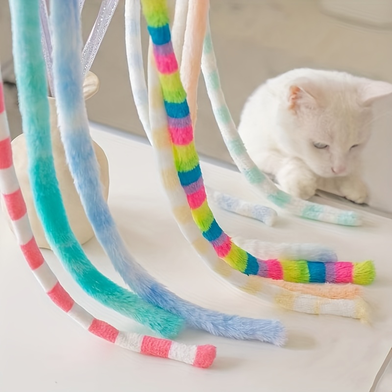 1pc 2pcs colorful striped plush cat toy sticks with eyes soft durable interactive play for kittens all breeds sizes no batteries needed interactive cat toy kitten   Product details 4