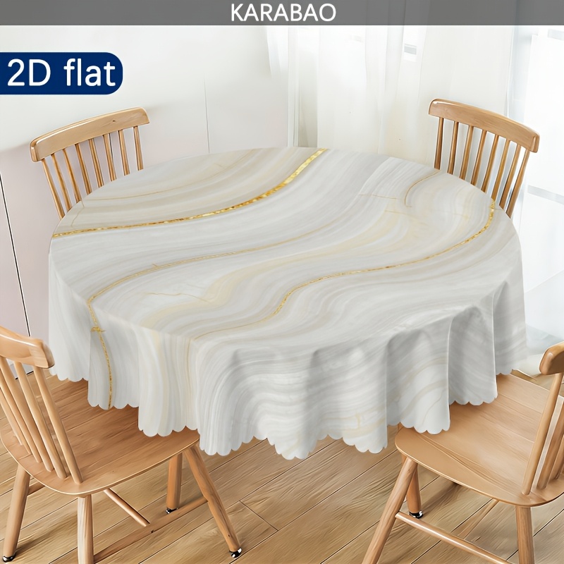 TEMU 1pc Golden Ripple Marble Pattern Round Tablecloth, Vintage Bohemian Floral Tablecloth, Farmhouse Style, Indoor/outdoor, Home Dining Patio Decor