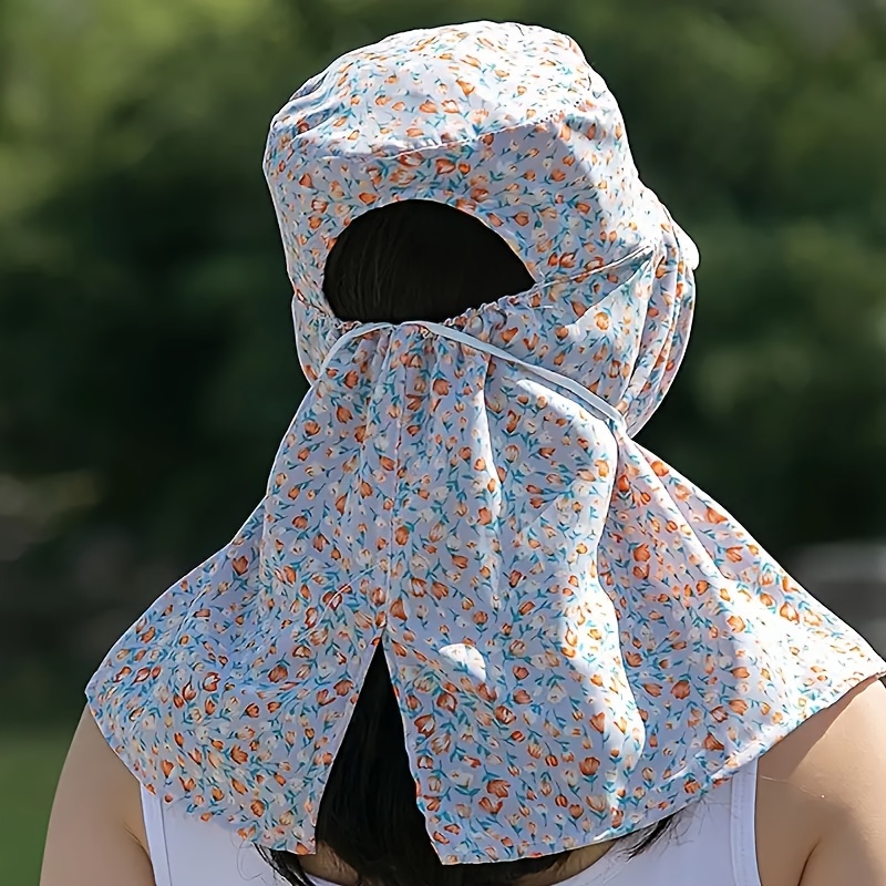 Floral Print Sun Hat Full Face Mask Uv Protection Hat Neck - Temu