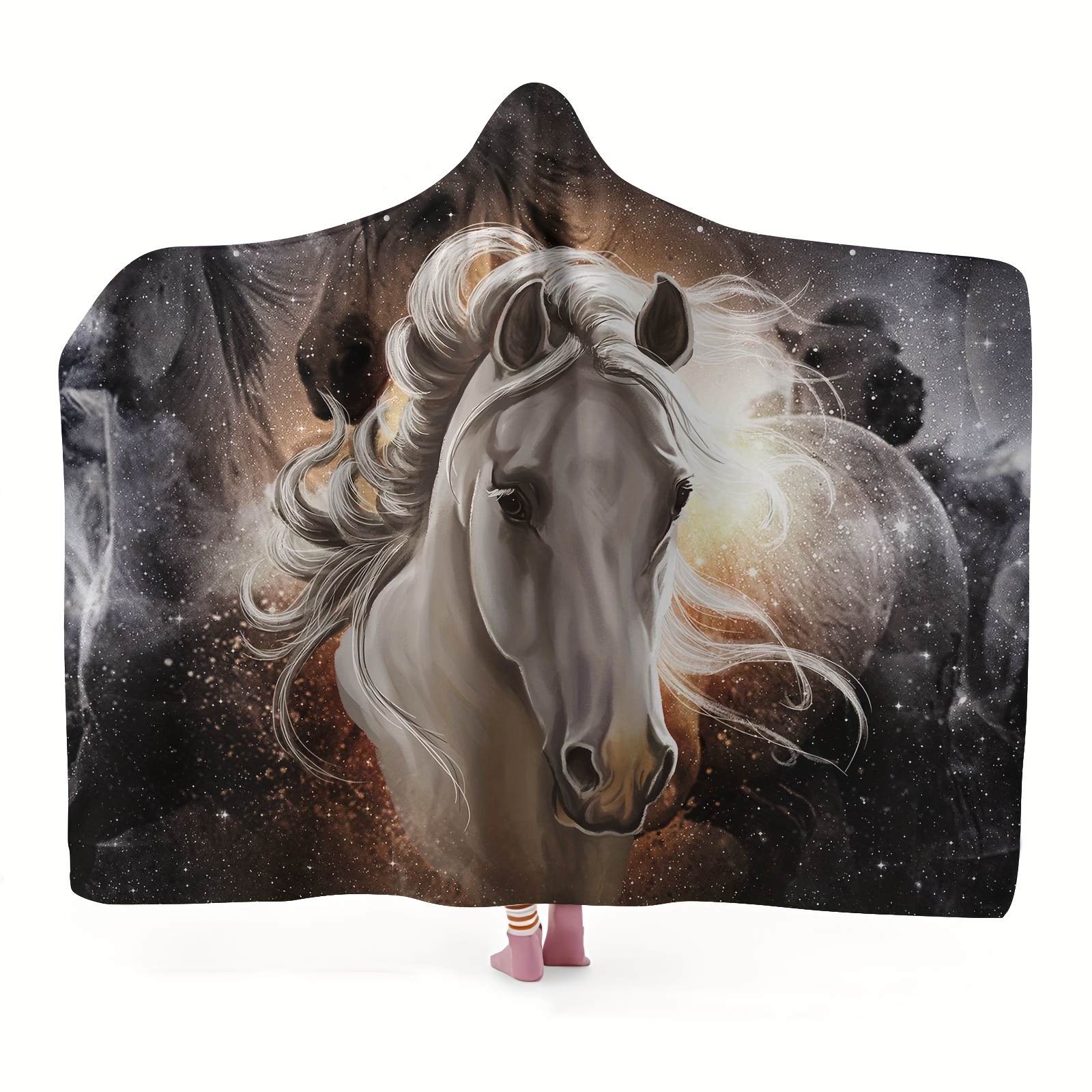 

Cozy Horse-print Wearable Blanket Hoodie - Soft, Warm Flannel With Snap Closure For Extra - Couch, Travel &