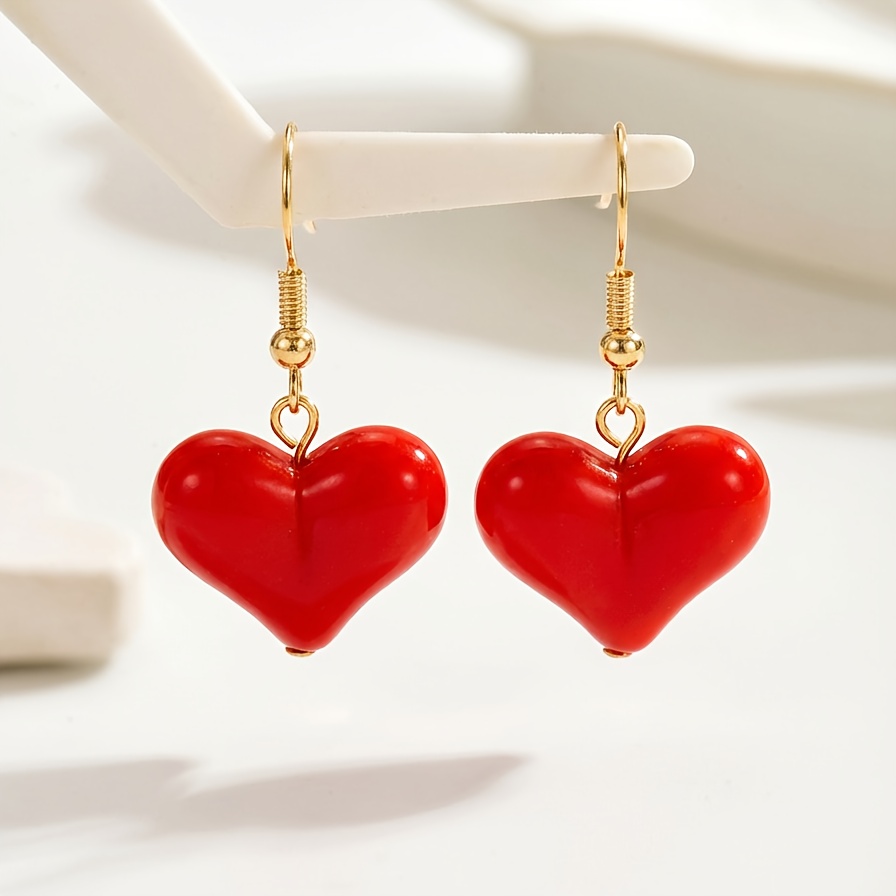 TEMU A Pair Of Heart-shaped Red Earrings For Valentine's Day, An Elegant And Stylish Jewelry Gift, Perfect For Women's Valentine's Gifts, New Year