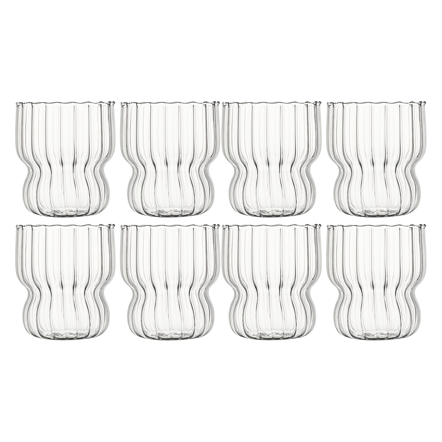 E-shop Lager, 8er-Pack. 300 ml/10 oz. Niedliche gestreifte Becher, kreative gewellte Trinkbecher. Borosilikatglas, geeignet für Partys, Familie, den