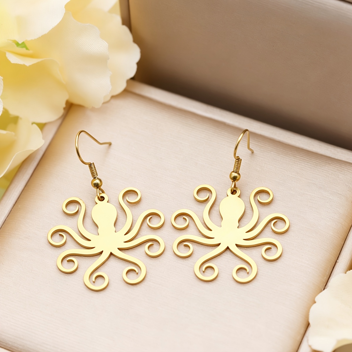 Line Art Octopus Drop Earrings Stainless Steel Ocean Kraken Silhouette