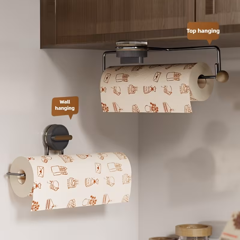 rotating suction cup kitchen towel holder a wall mounted paper towel rack that requires no drilling suitable for towels cling film and fabric rolls designed to for cabinets sinks and countertops Product details 4