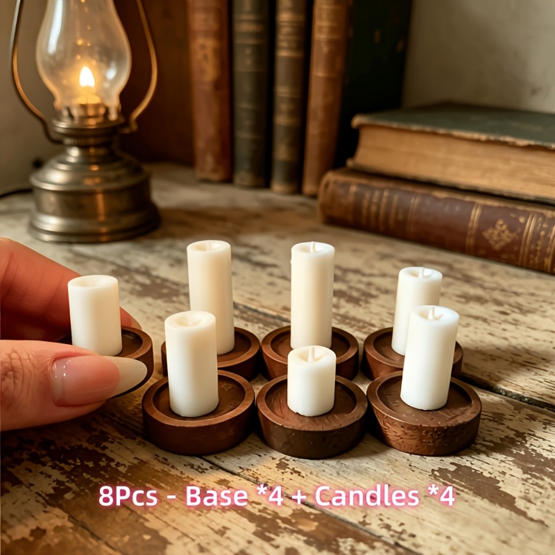 TEMU Lot de 8 bougies miniatures réalistes - Ornement de modèle sur socle à l'échelle 1:12, longueurs de bougies aléatoirement. Convient pour la