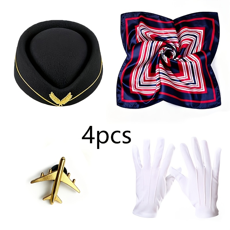 TEMU 4pcs & Captain Costume Accessories Set, Includes Hat, Scarf, Pin, Gloves, Suitable For Halloween Costume Parties, Roleplay, Halloween, Themed