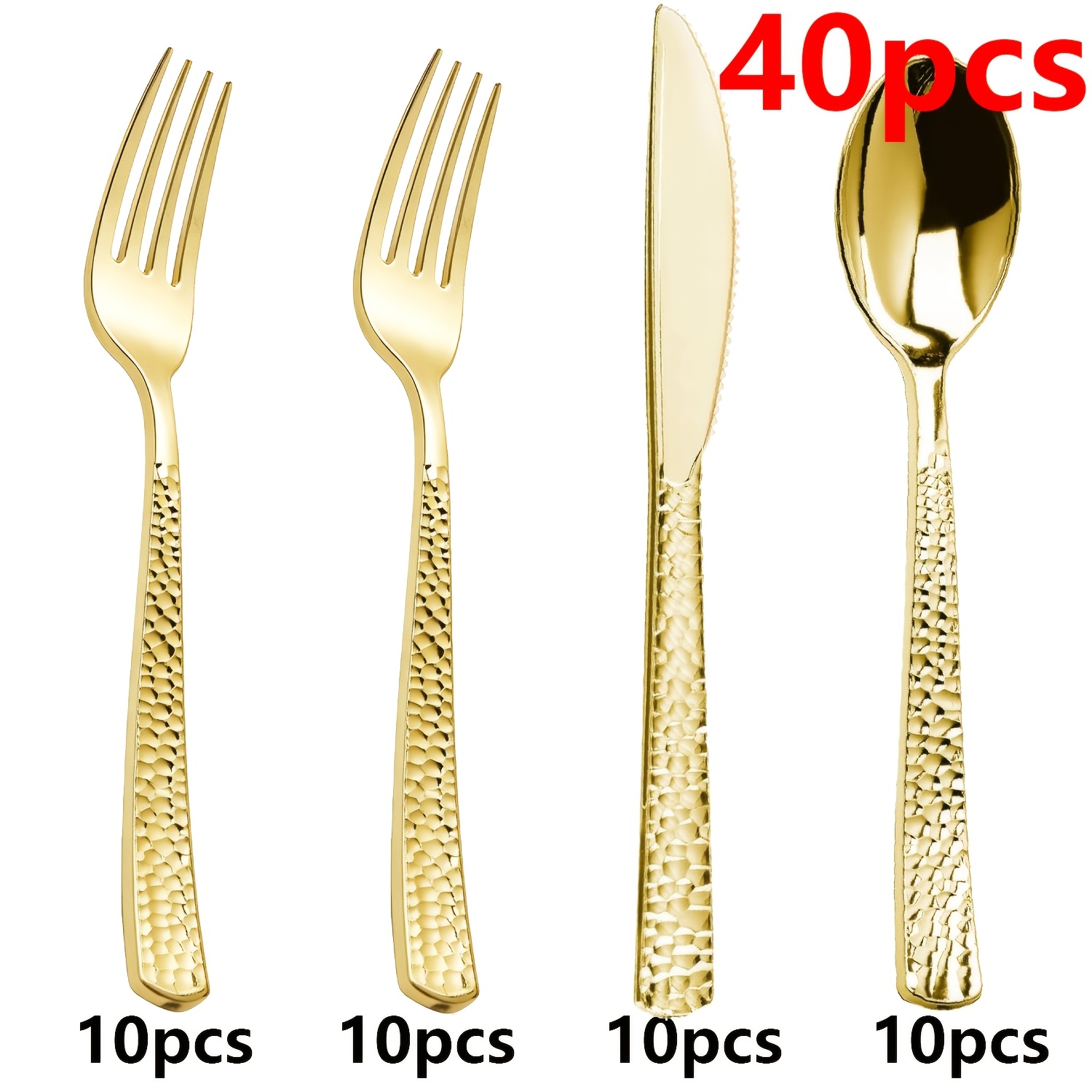 Image of 40pcs Heavy-duty Plastic Cutlery, Exquisite Knife, Fork And Spoons For Parties, Elegant Golden And Silver Cutlery, Perfect For Birthdays, Parties And Weddings, Receptions And Graduation Celebrations