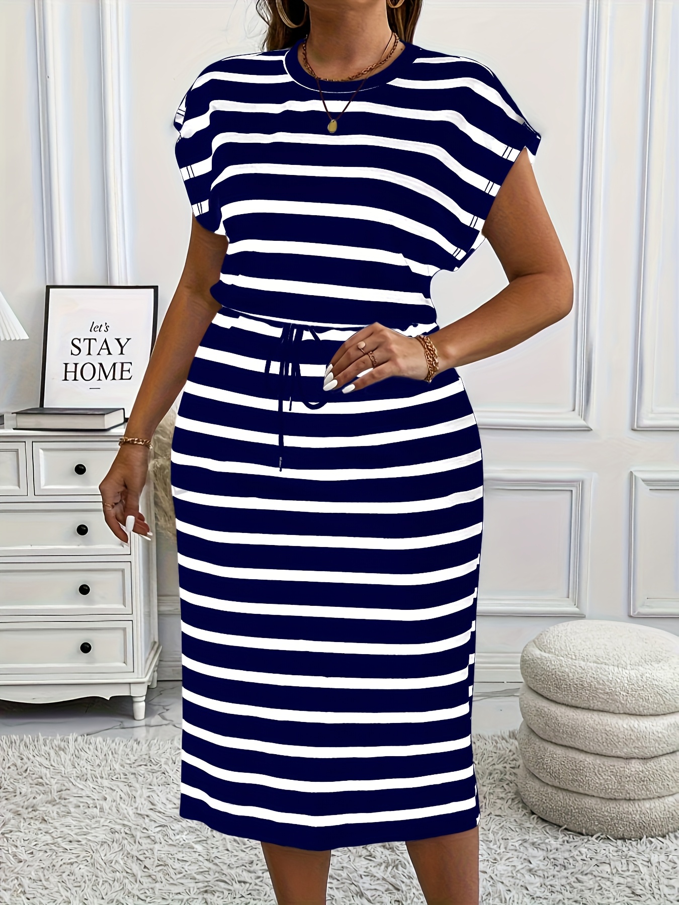 Formal Dresses Blue And White Striped Plus Size Dress Plus Size