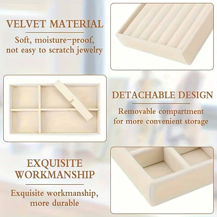 4pcs Portable Velvet Jewelry Trays, Stackable Storage