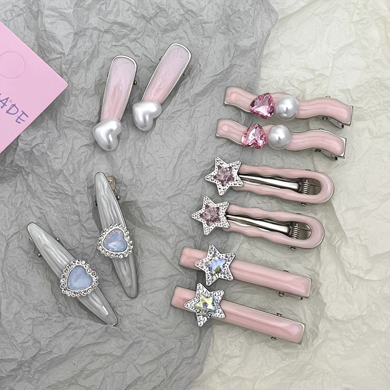 E-shop Y2K Pink Love Haarspange, Damen High-End Seitenspange, Quicksand- Glänzende Haarspange, Süße Coole Sassy Pony-Clip Metall Duckbill Clip