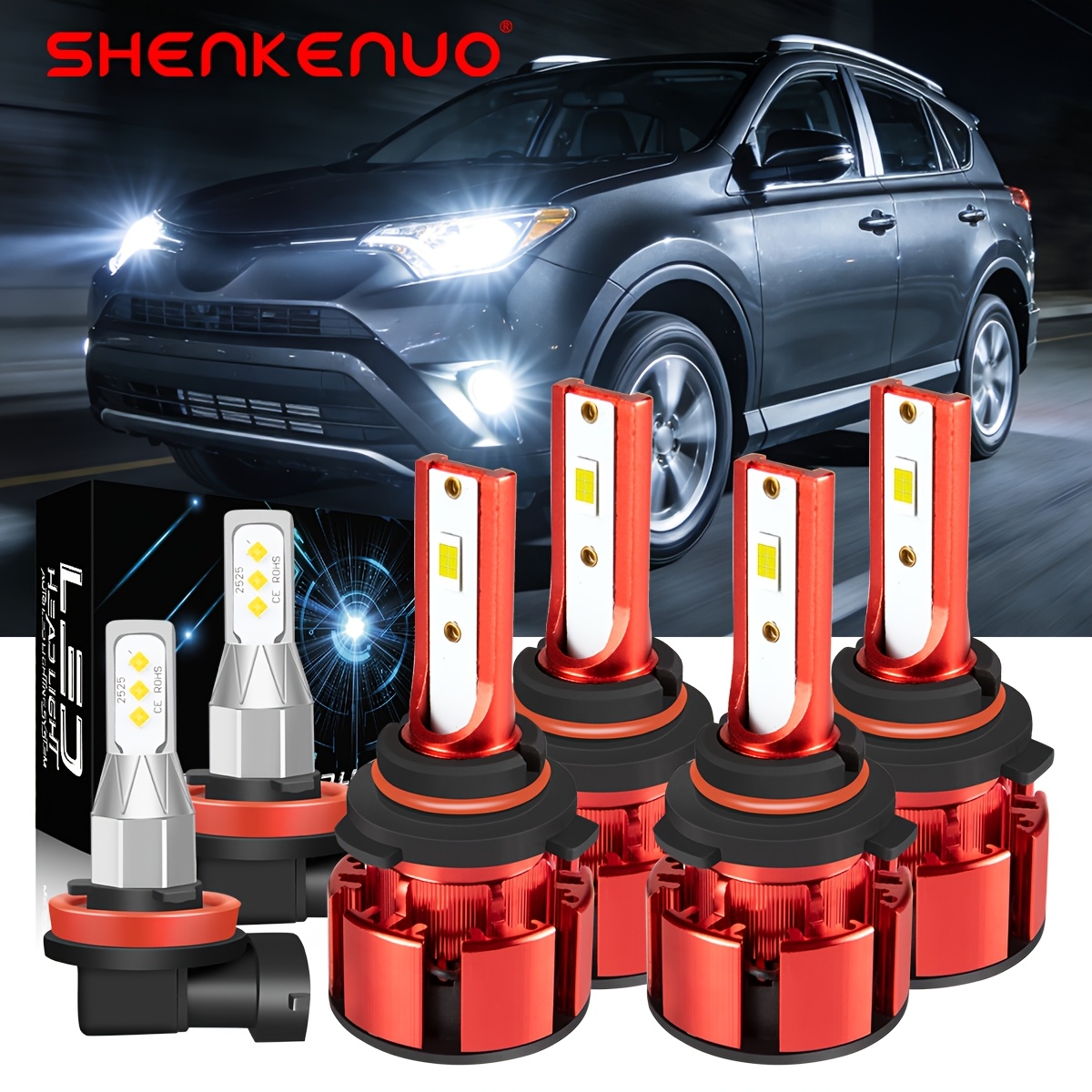 TEMU For Rav4 2013-2015 Led Headlight Bulbs Kit, 9005+9005+h11 High Low Beam Fog Light Bulbs Combo, Cool White Plug And Play, Without Battery