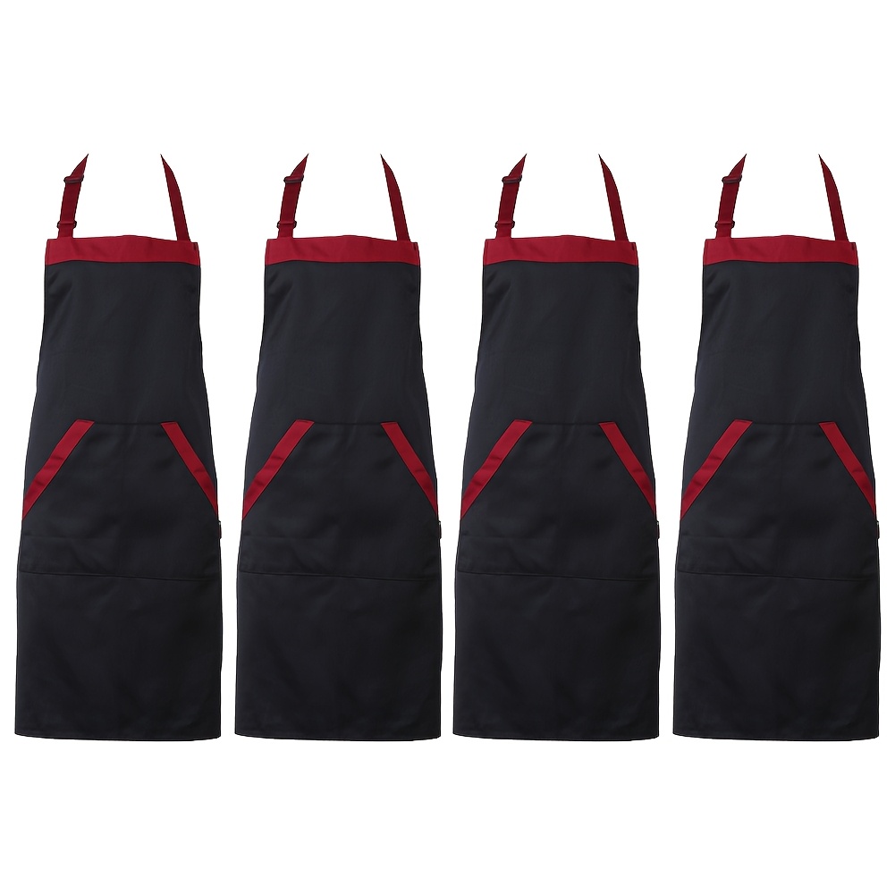 4pcs elegant black   aprons durable polyester adjustable with front pocket ideal for kitchen bbq restaurant staff uniform