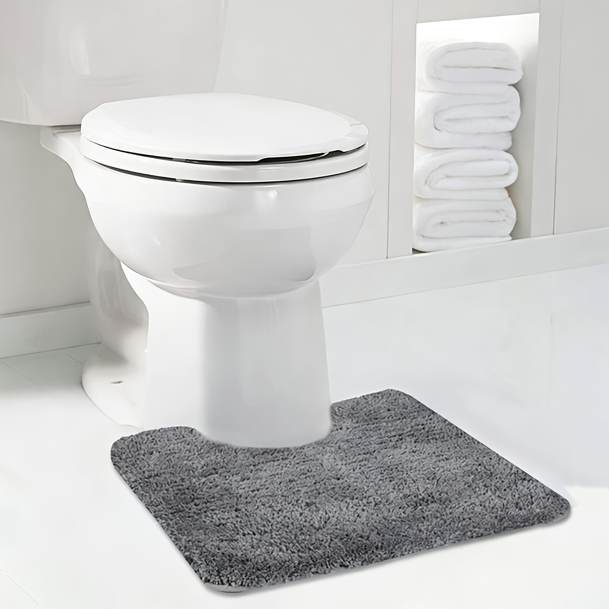 1pc Bathroom Fluffy Mat, Plush Bath Mat With U-shaped Wheels, Non-slip Cushion, Soft And Comfortable, Absorbent, Thickened, Quick-drying, Suitable For Bathroom