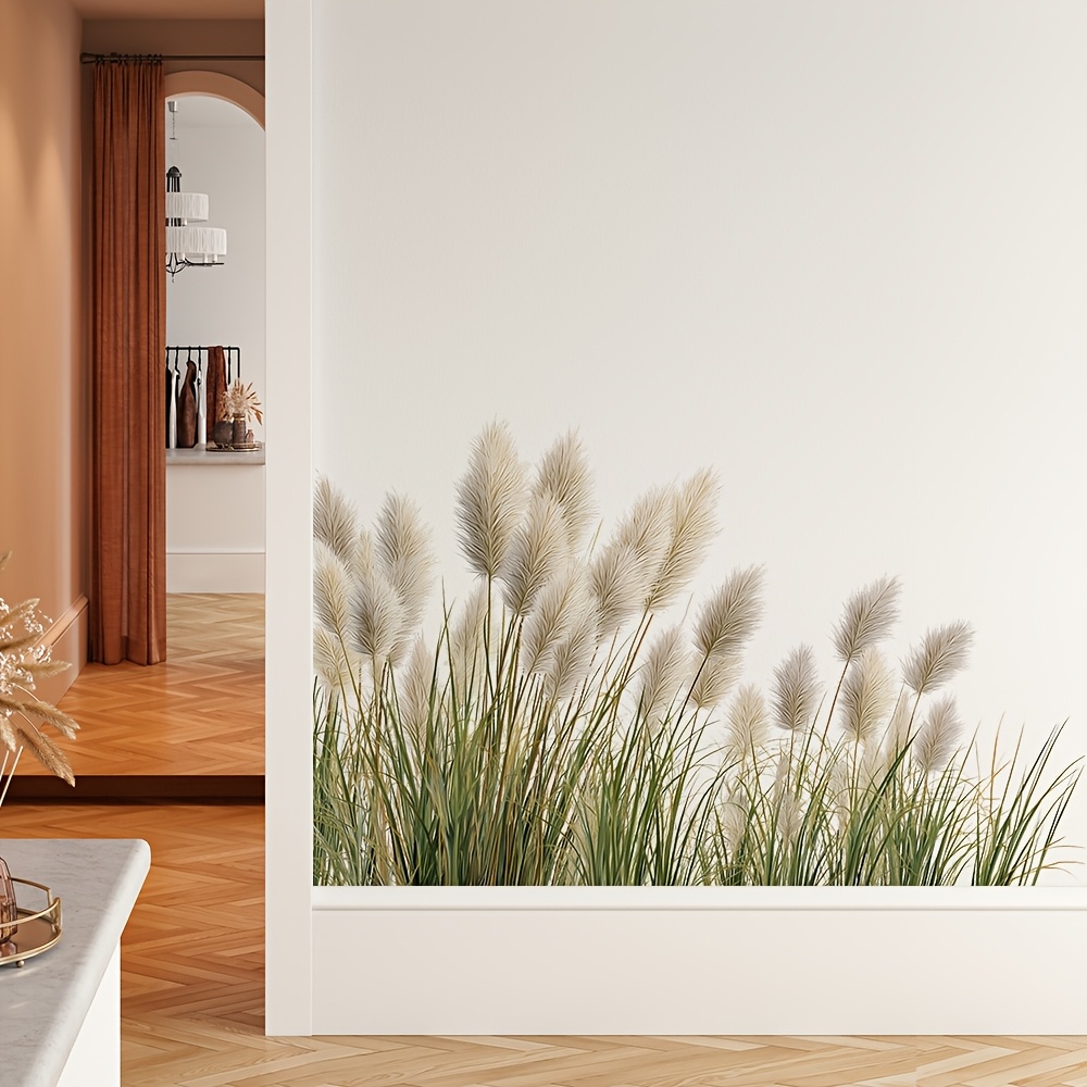 TEMU 1pc 30*59cm -style Artificial Pampas Grass Wall Sticker, Scheme, A - , Essential For Wall Renovation